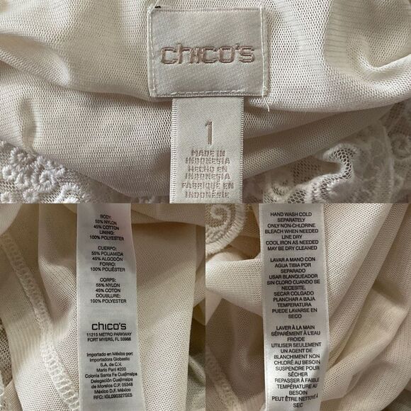 Chico’s Off White Mesh Lace Layered Short Sleeve Top Medium - Picture 5 of 6